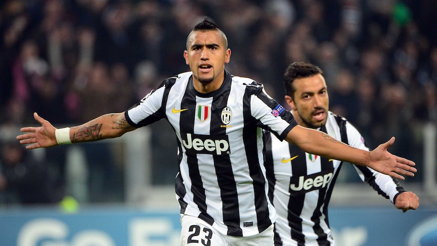 Put to the sword ... Arturo Vidal (L) and Fabio Quaglierella both scored to beat Chelsea 3-0.