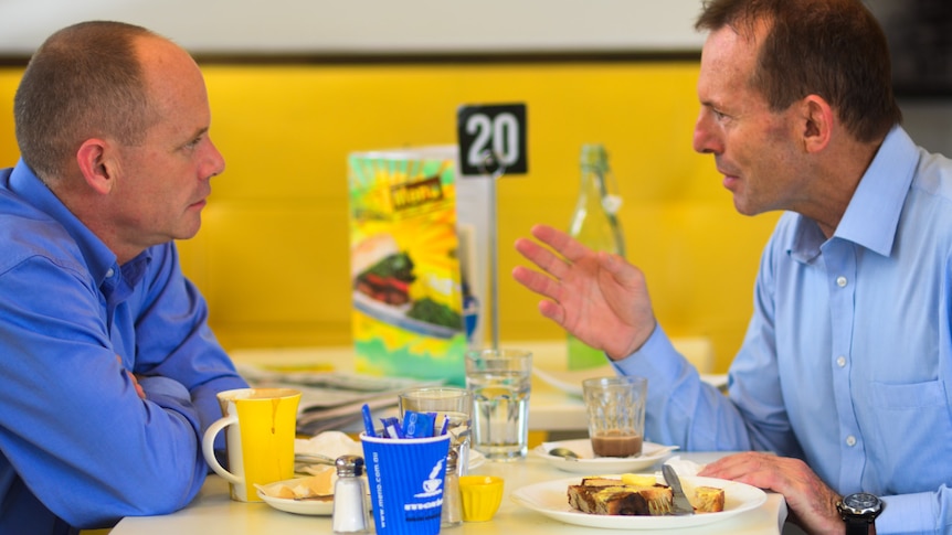 Federal Opposition Leader Tony Abbott joins Queensland Opposition Leader Campbell Newman for breakfast