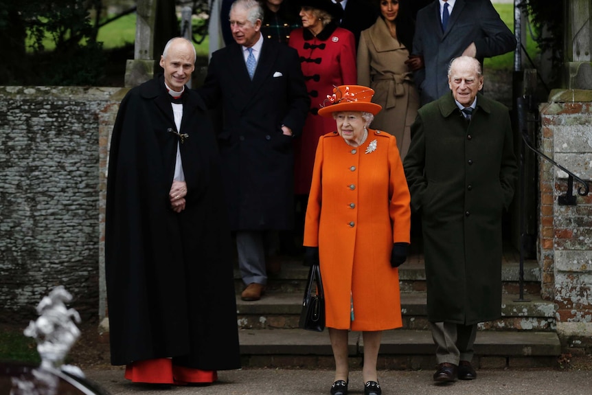 Britain's Queen Elizabeth II, Prince Philip and Prince Charles attend Christmas Day service