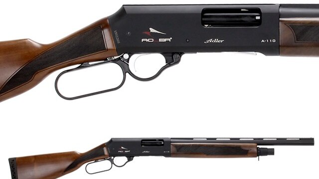 A promotional shot of the Adler A110 lever-action shotgun