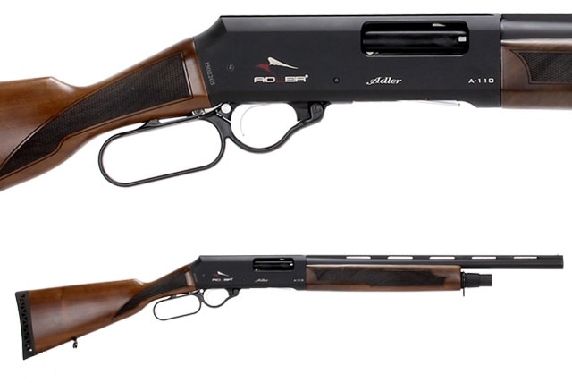 A promotional shot of the Adler A110 lever-action shotgun