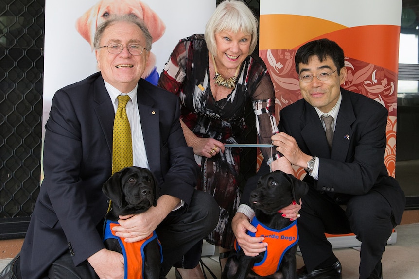 Guide Dogs CEO Barb Tasker, Australia Japan Foundation Chairman Murray McLean AO and Consul of Japan Shusaku Hiramshima