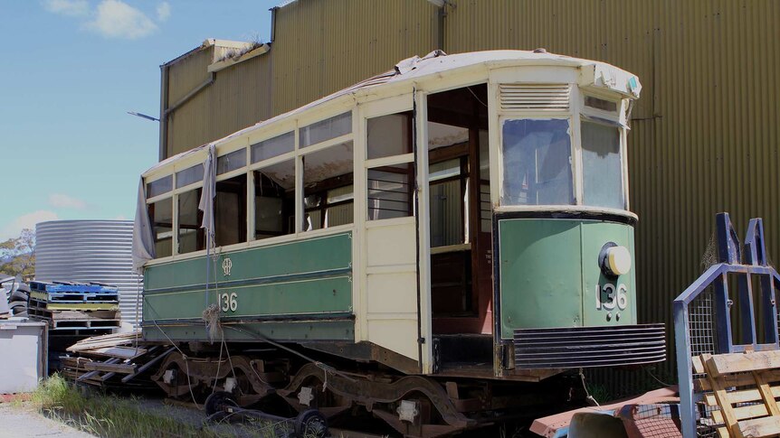 The old Hobart 136 tram, being restored by Jeremy Kays.