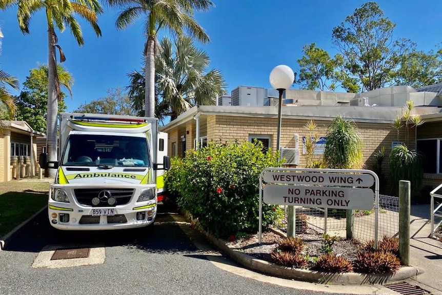 Ambulance parked next to the Westwood Wing at the North Rockhampton Aged Care Centre
