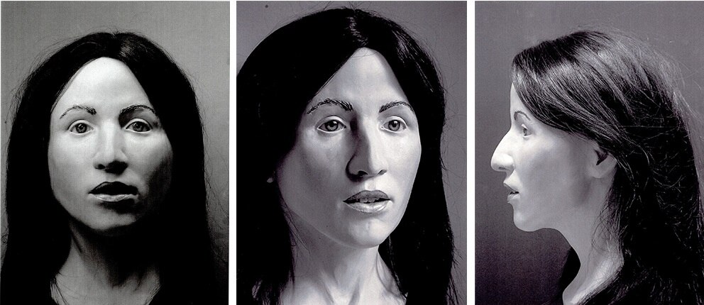A composite of three photos recreating a woman's face. Police hope to solve their murders.