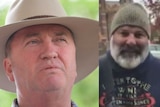 Left: Barnaby Joyce in a wide-brimmed hat. Right: An Armidale photographer.
