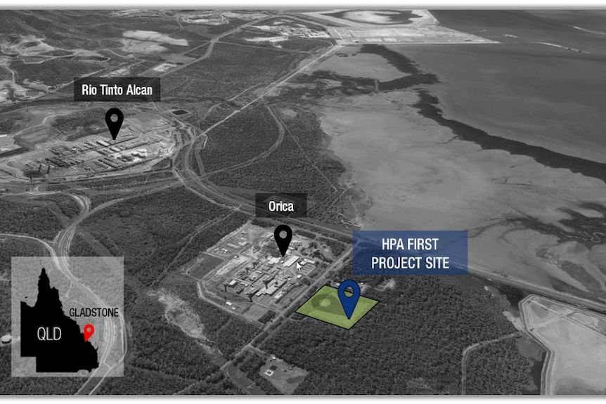A greyscale map of the future Gladstone site, which shows it is next to Orica.