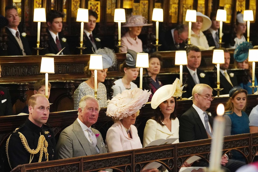 William, Charles, Camilla, Kate, Beatrice and Eugenie.