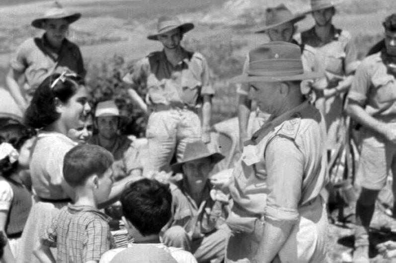 Lebanese villagers welcoming the arrival of Australian troops in Lebanon during World War II.