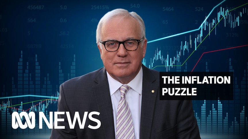 The Inflation Puzzle: A man in black-rimmed glasses looks at the camera with a graphic of a graph behind him.