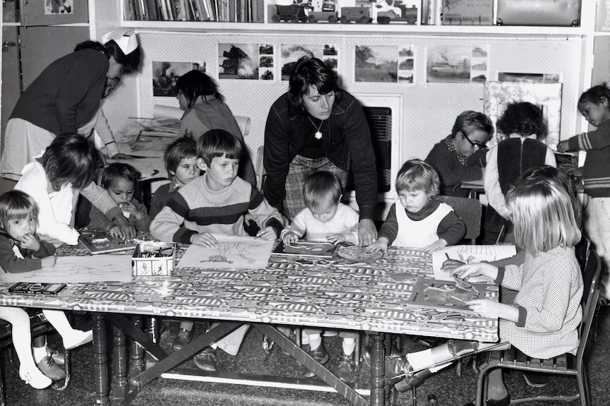 Children and volunteers at a Red Cross social welfare program