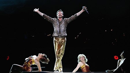 Actor Hugh Jackman performs The Boy From Oz at the Rod Laver Arena in Melbourne.