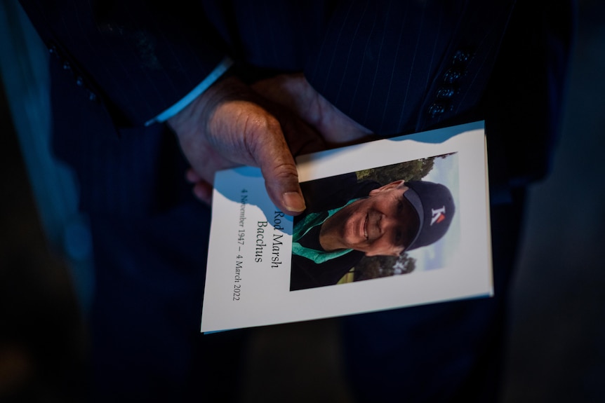 An in memoriam card at Rod Marsh's funeral