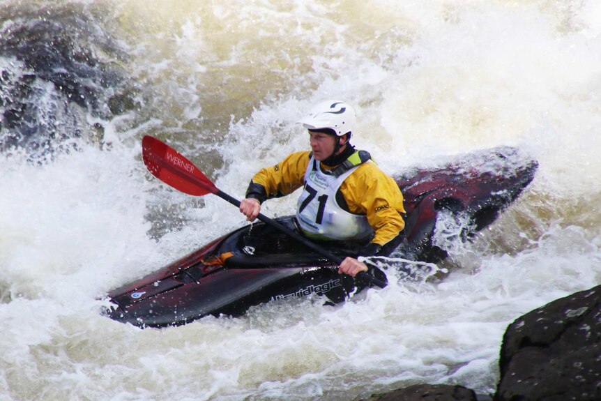 A competitor in the rapids at the inaugural Cataract Gorge Extreme Race.