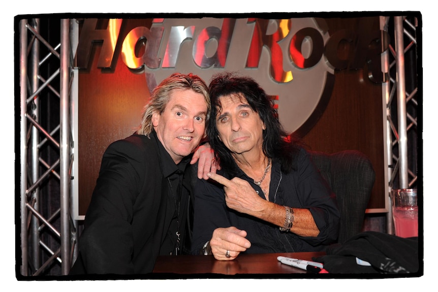 Former Sony Music Australia executive Tony Glover and rocker Alice Cooper