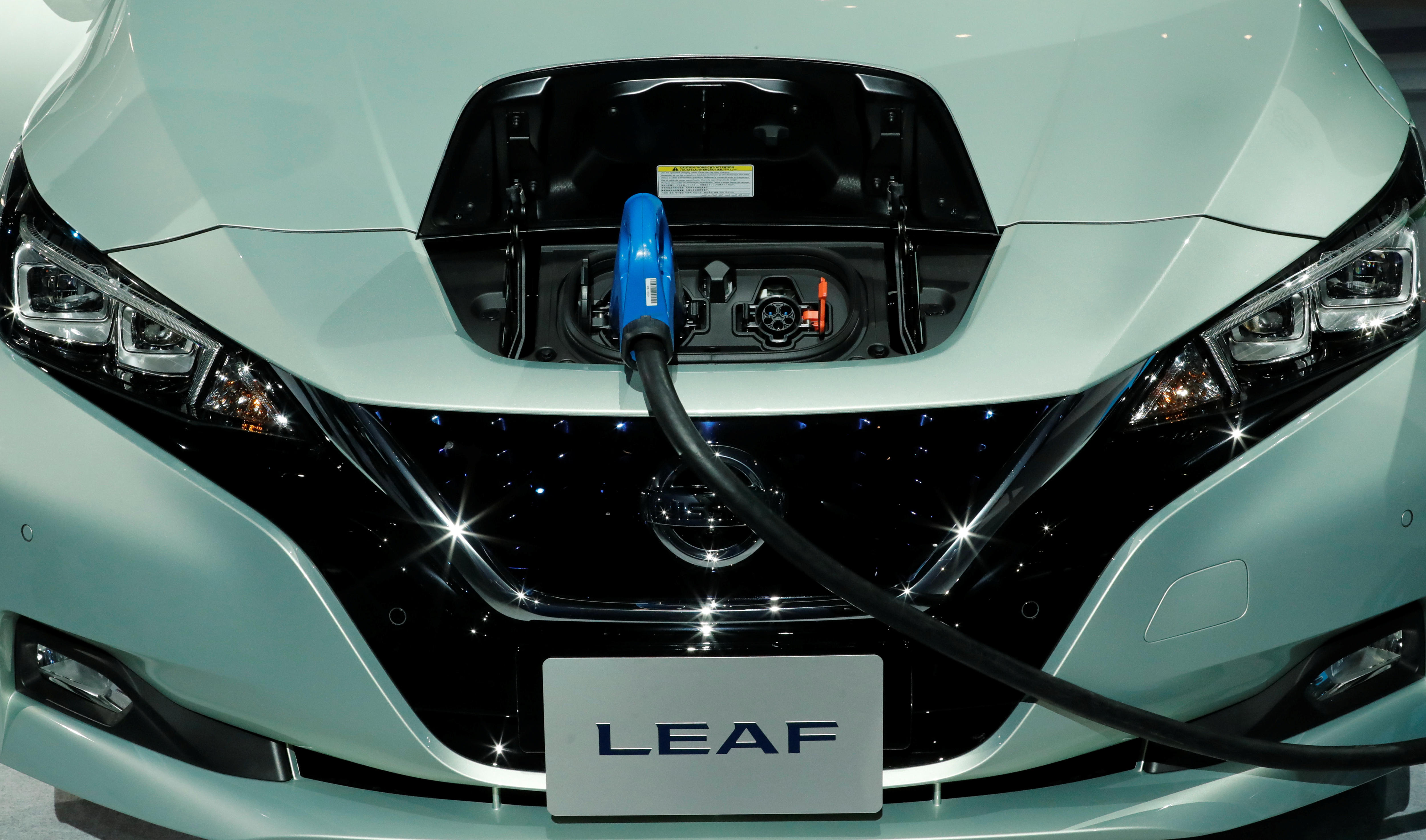 the front of a Nissan leaf is opened
