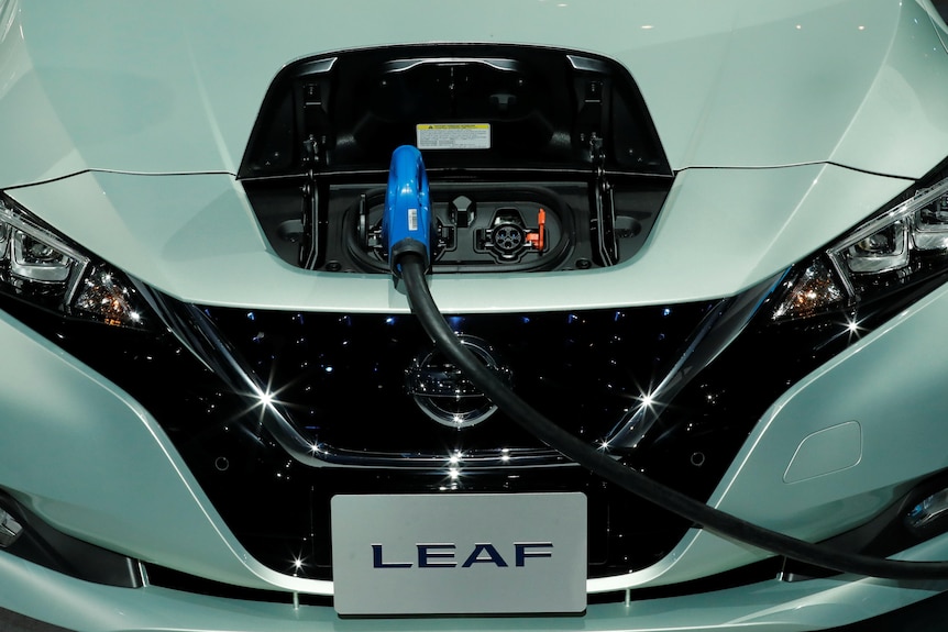 the front of a Nissan leaf is opened