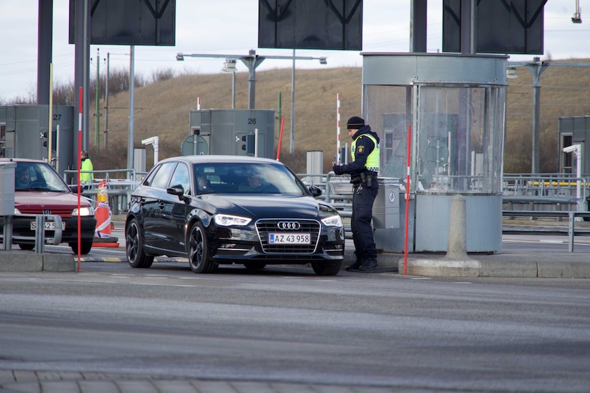 Arriving in Sweden drivers are greeted by police.