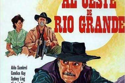 An illustrated poster for the film Al Oeste de Rio Grande featuring a cowboy with his gun at the ready.
