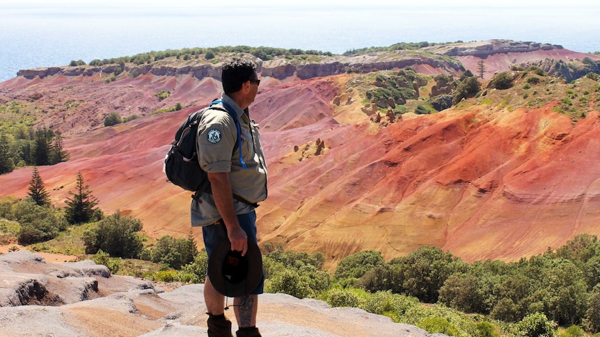 Joel Christian overlooks the eroded valleys of Phillip Island.