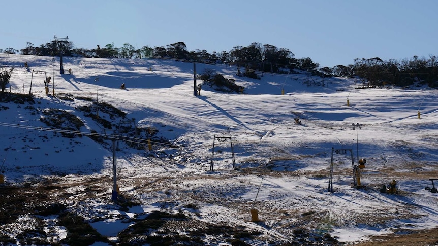 A landscape photo of the ski slopes at Perisher.
