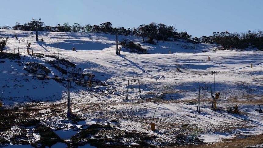 A landscape photo of the ski slopes at Perisher.