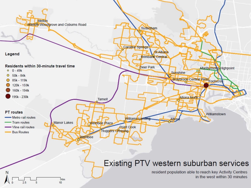 A map showing the existing bus network in Melbourne's west.