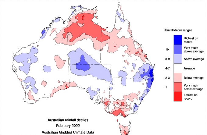 Map showing February rainfall