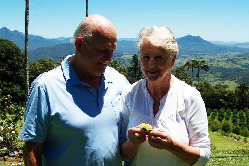 Finger lime growers Margie and Ian Douglas at the finger lime orchard near Rathdowney.