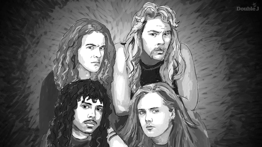 Black and white illustration of heavy metal band Metallica