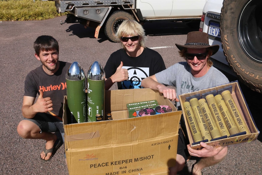 Chris, Jarod and Luke from Bunbury WA with their fireworks haul