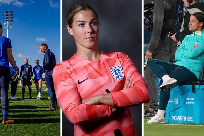A collation of three photos of soccer players.