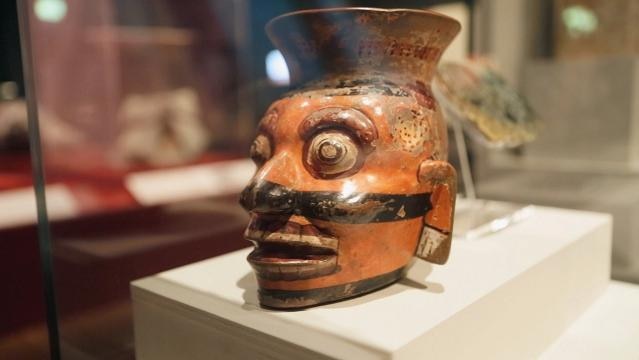 A piece of Aztec pottery in the shape of a head