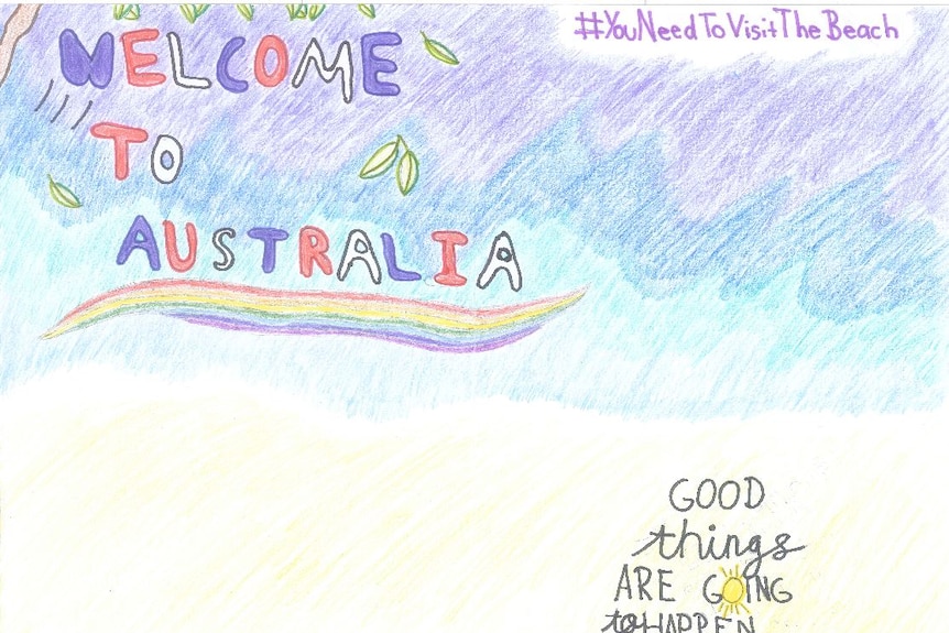 Welcome message finalist writes 'welcome to Australia'
