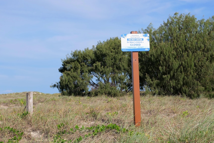 A 'closed' sign in front of a grassy area.