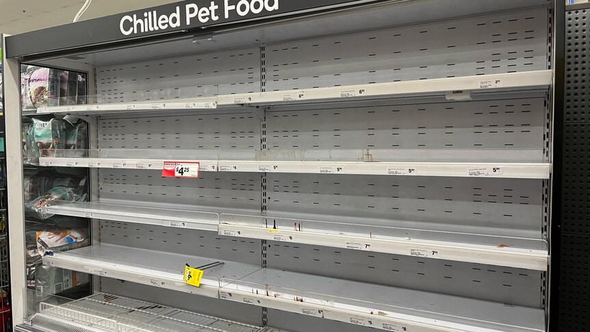 Empty supermarket shelves at a Woolworths store in Penrith, Western Sydney.