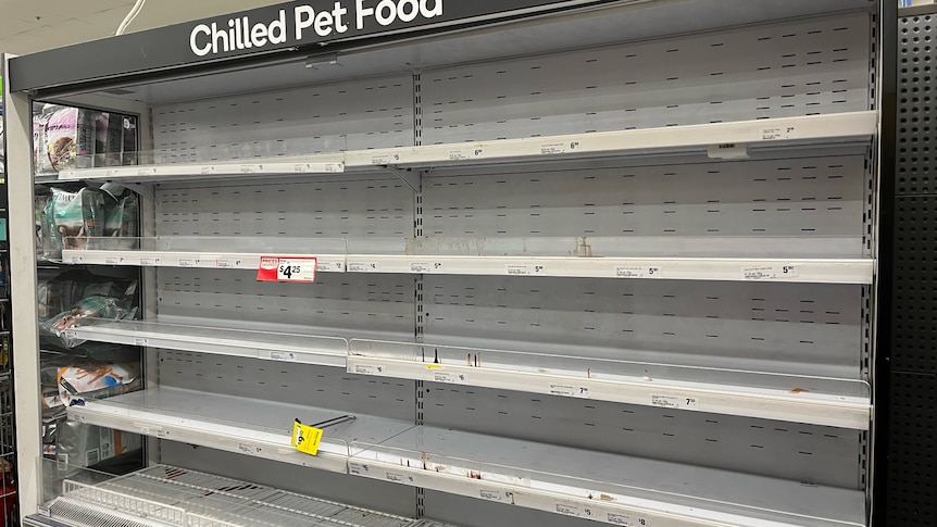 Empty supermarket shelves at a Woolworths store in Penrith, Western Sydney.