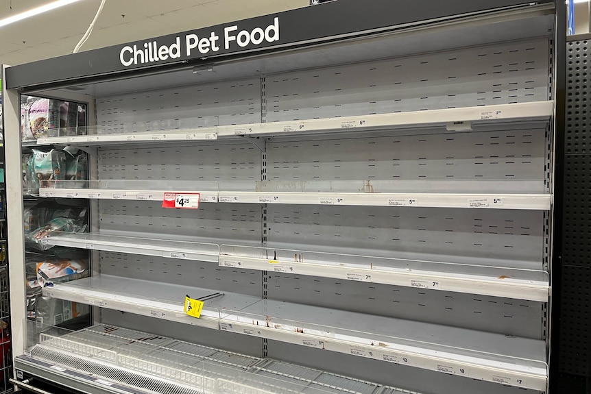 Puste półki supermarketów w sklepie Woolworths w Penrith, zachodnie Sydney.