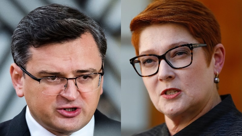Two close ups of Ukraine and Australia foreign ministers.