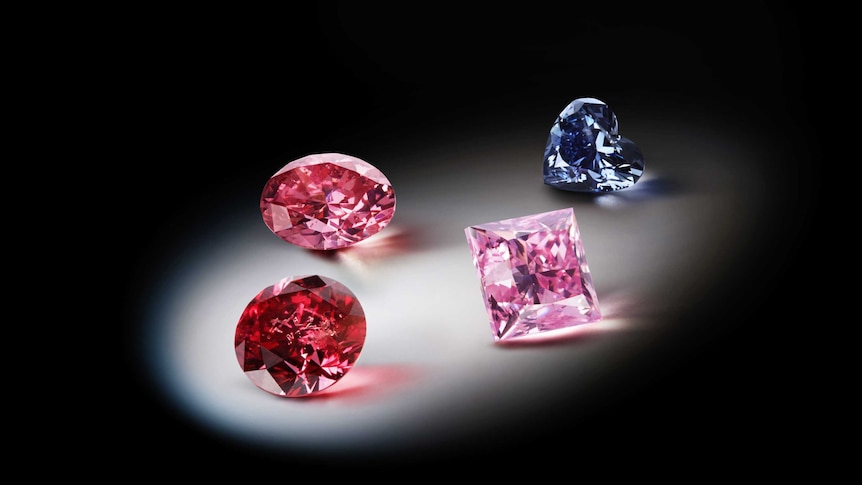 Pink, red and blue diamonds.