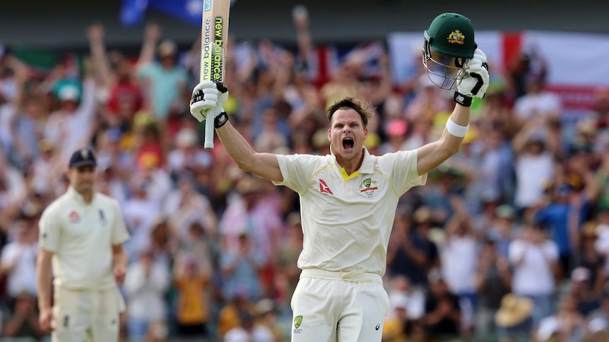 Steve Smith in jubilation after notching Ashes double century.