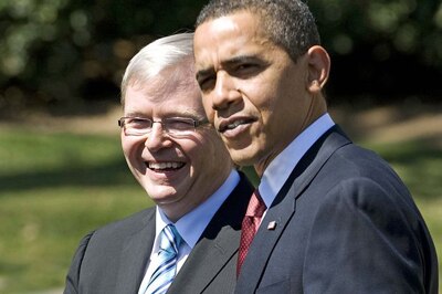 Barack Obama shakes hands with Prime Minister Kevin Rudd on March 24, 2009 (Reuters: Larry Downing)