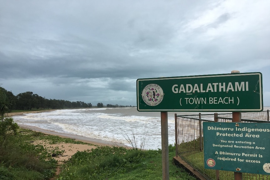 Gadalathami town beach is deserted ahead of the approaching storm.