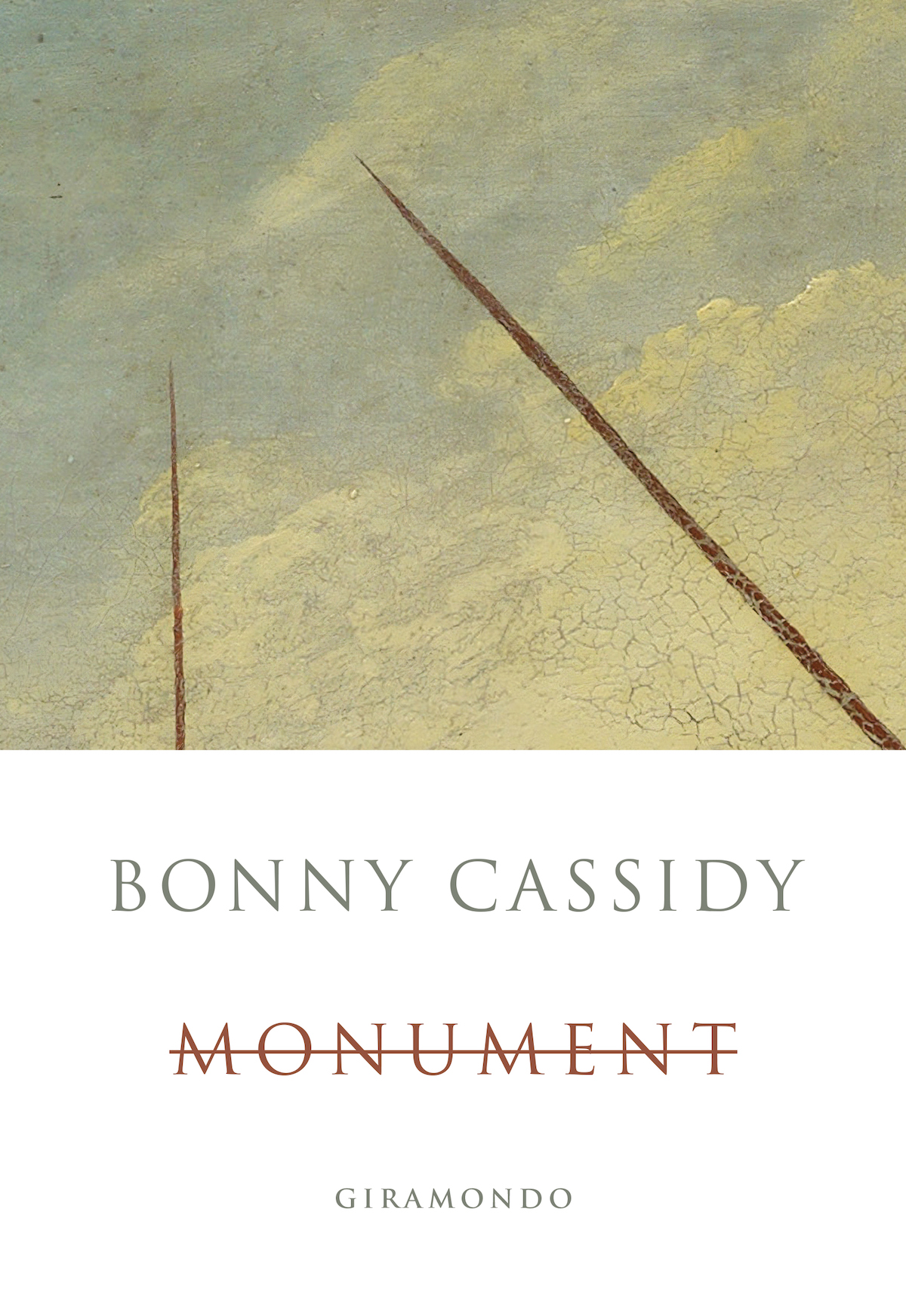 A book cover showing a painting of a glowing, cloudy sky with two tall, thin poles extending upwards
