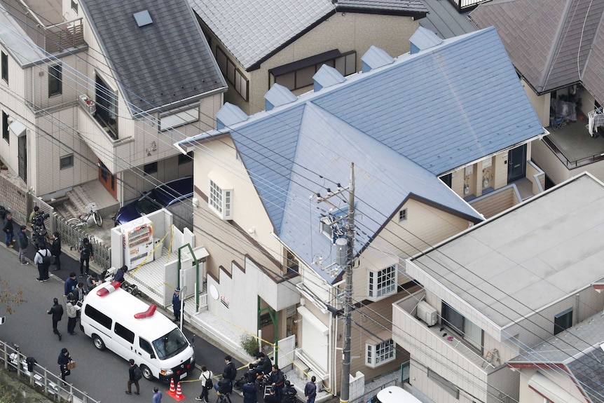 Aerial view of the Japanese apartment where the dismembered bodies were found.
