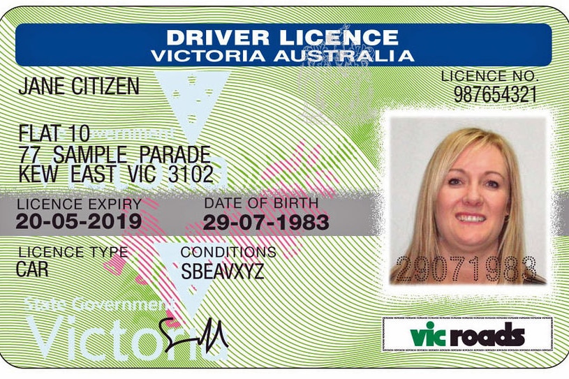 A sample Victorian drivers licence.