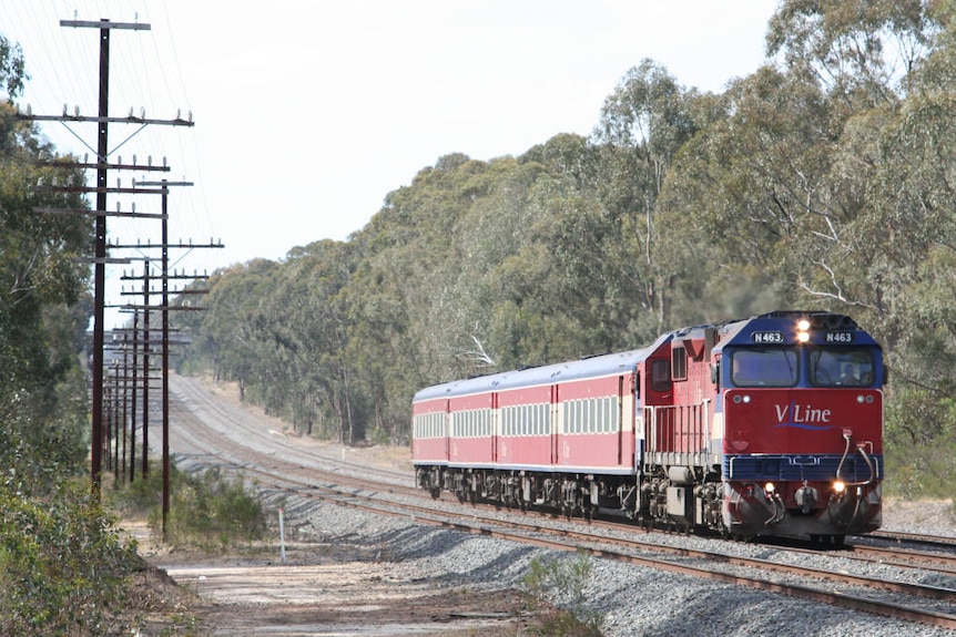 V/Line train on north-east Victorian rail line.