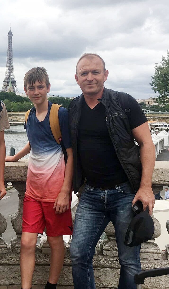 Duncan Wakes-Miller, co-founder of the Road Trauma Support Group NSW with his son barney who died in a car crash in 2020