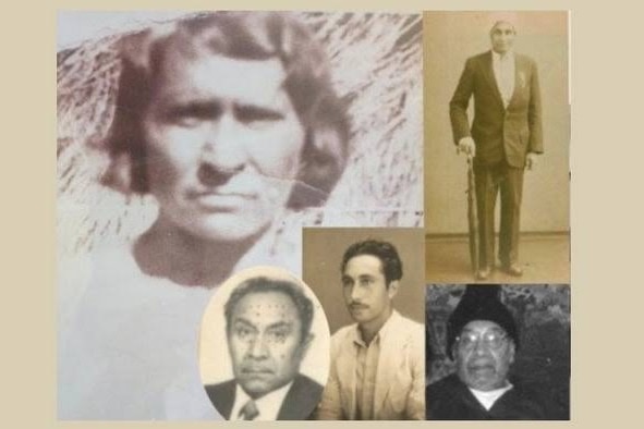 A collage of black and white images of five portraits of a family from the late 1800s and early 1900s