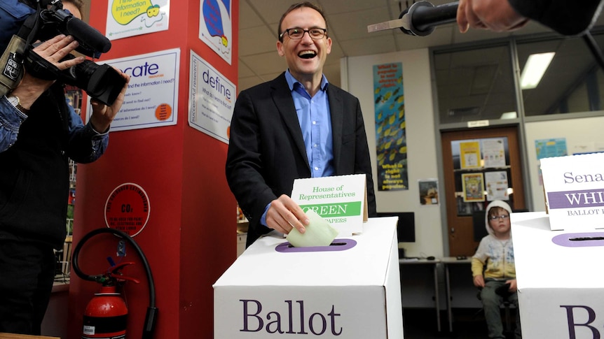 Adam Bandt casts his vote for the Federal election